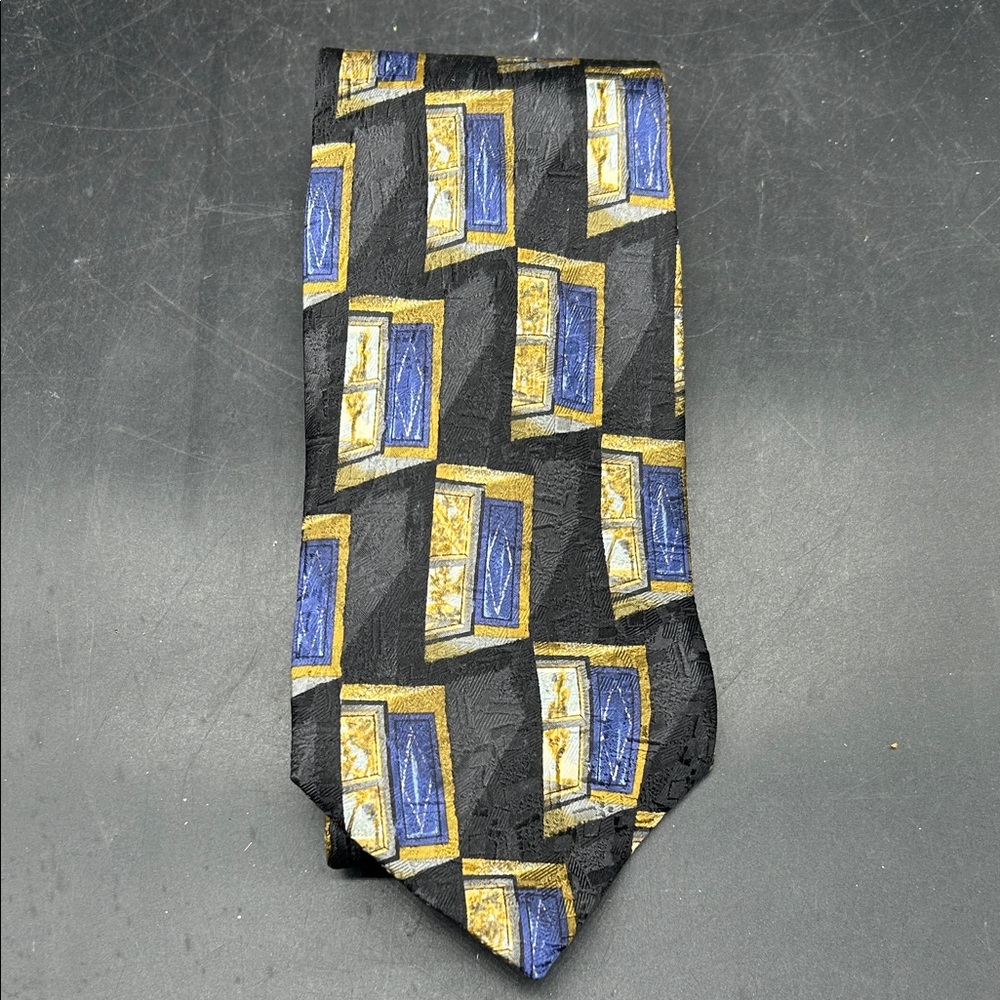 Ermenegildo Zegna Black Tie with Blue and Gold Accents